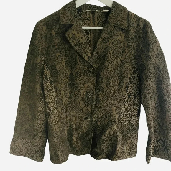 J.Jill Blazer Floral Brocade Jacquard Blazer Jacket Size 8 Single Breasted - Picture 3 of 8